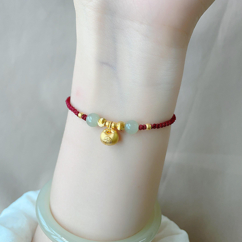 lucky gold bead bracelet – woven red cord bracelet with fortune beads for women