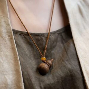 handcrafted wooden gourd pendant necklace – fu lu shuang quan