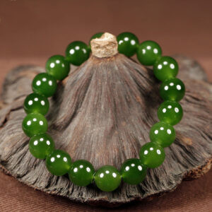 natural hetian jade spinach green beaded bracelet