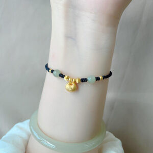 lucky gold bead bracelet – woven red cord bracelet with fortune beads for women