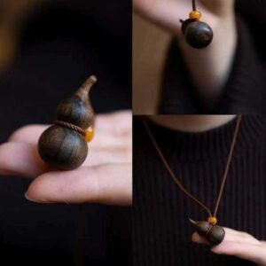 handcrafted wooden gourd pendant necklace – fu lu shuang quan