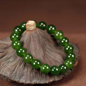 natural hetian jade spinach green beaded bracelet