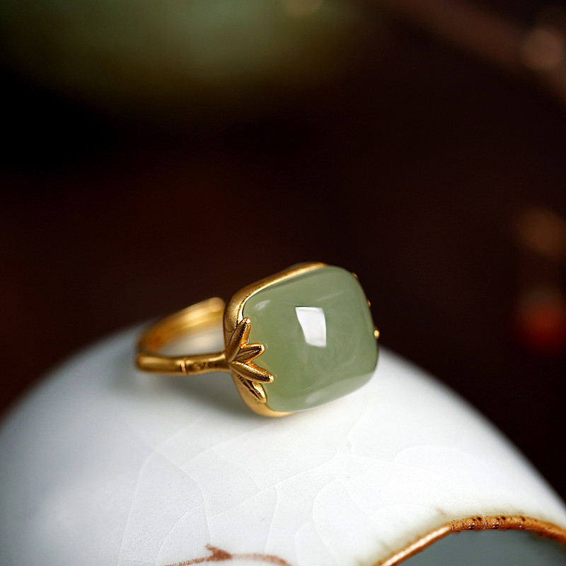 hetian nephrite jade lucky cloud adjustable open ring for women