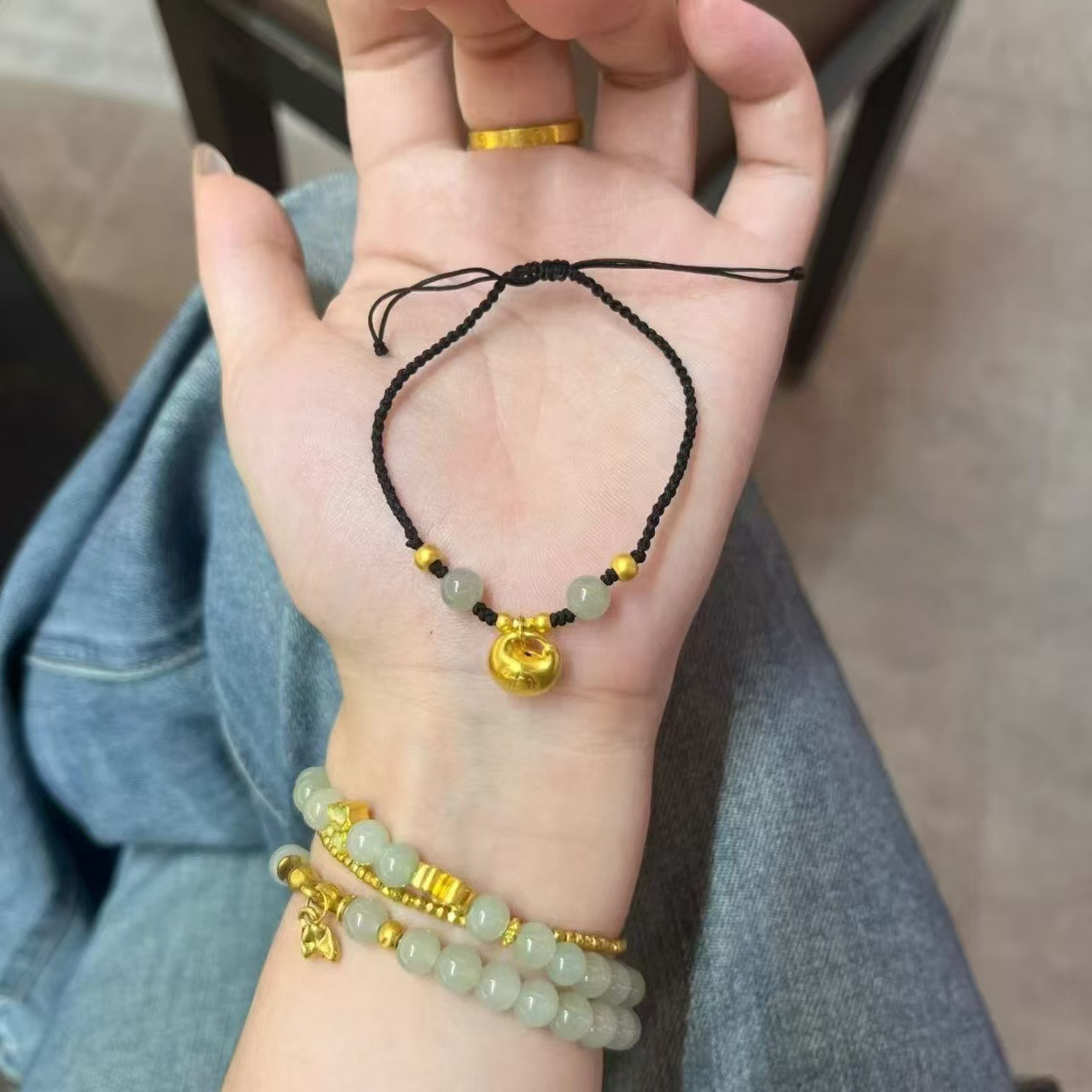 lucky gold bead bracelet – woven red cord bracelet with fortune beads for women