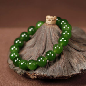 natural hetian jade spinach green beaded bracelet