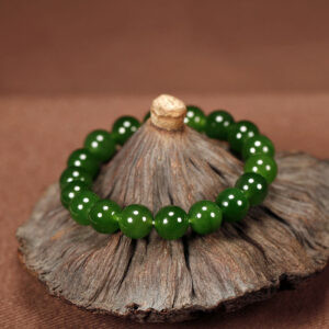 natural hetian jade spinach green beaded bracelet