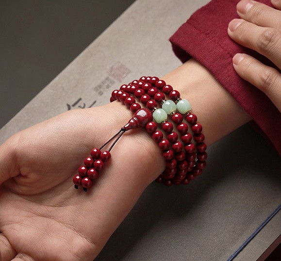 108 buddhist bead bracelets, original mineral cinnabar, high purity purple gold sand