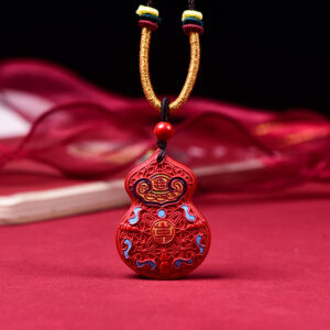 cinnabar red sand fu lu gourd pendant necklace handmade braided lucky charm