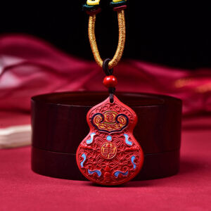 cinnabar red sand fu lu gourd pendant necklace handmade braided lucky charm