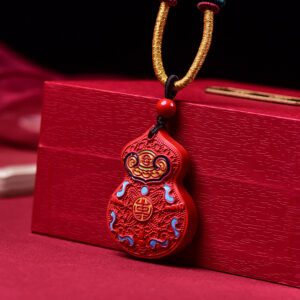 cinnabar red sand fu lu gourd pendant necklace handmade braided lucky charm