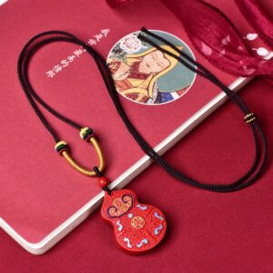 cinnabar red sand fu lu gourd pendant necklace handmade braided lucky charm
