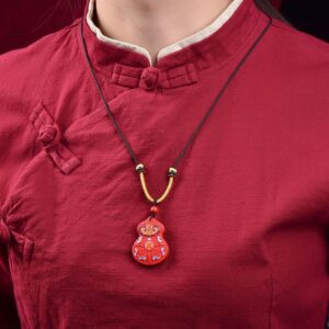 cinnabar red sand fu lu gourd pendant necklace handmade braided lucky charm