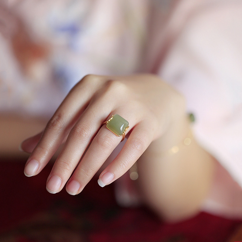 hetian nephrite jade lucky cloud adjustable open ring for women