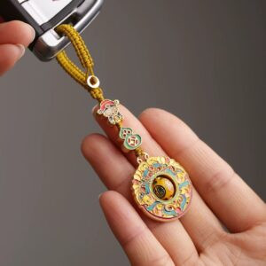 brass wealth god fortune bead keychain