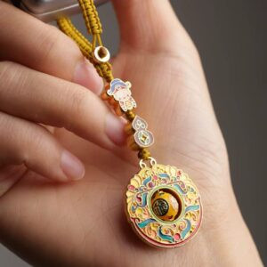 brass wealth god fortune bead keychain