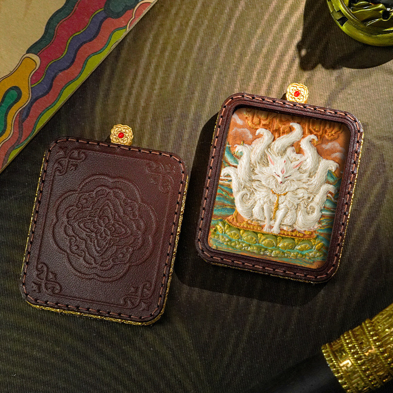 Hand-Painted Sacred Thangka White Fox Fairy