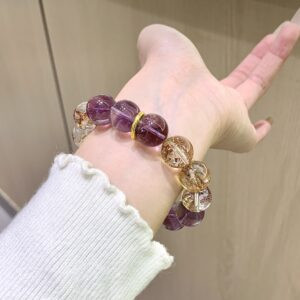 Natural Amethyst Gold Foil Flower Bead Crystal Bracelet | Lucky Multi-Stone Women's Bracelet | BuddhaLuck