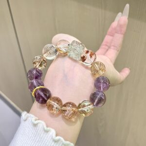Natural Amethyst Gold Foil Flower Bead Crystal Bracelet | Lucky Multi-Stone Women's Bracelet | BuddhaLuck