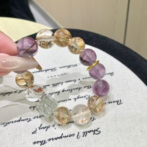 Natural Amethyst Gold Foil Flower Bead Crystal Bracelet | Lucky Multi-Stone Women's Bracelet | BuddhaLuck